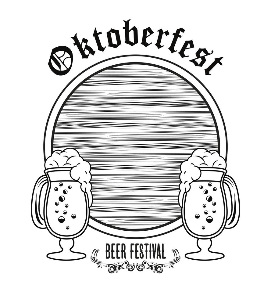 oktoberfest feierfest mit holzfass und bierbechern vektor