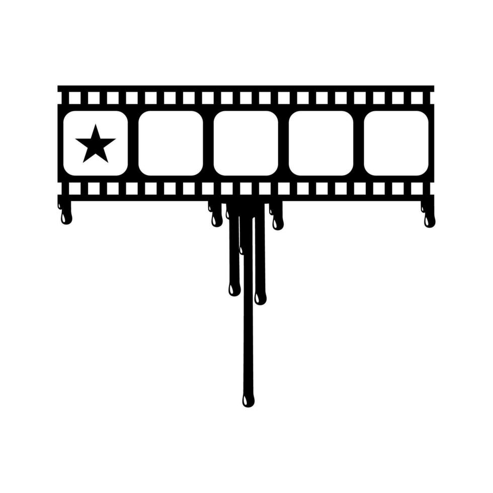 Star Bewertung Zeichen im das blutig Filmstreifen Silhouette. Bewertung Symbol Symbol zum Film oder Film Rezension mit Genre Grusel, Thriller, Blut, sadistisch, Spritzer, Schlitzer, Geheimnis, gruselig. Bewertung 1 Stern. Vektor