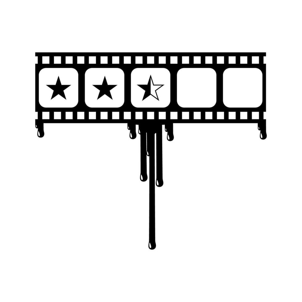 Star Bewertung Zeichen im das blutig Filmstreifen Silhouette. Bewertung Symbol Symbol zum Film oder Film Rezension mit Genre Grusel, Thriller, Blut, sadistisch, Spritzer, Schlitzer, Geheimnis, gruselig. Bewertung 2,5 Stern. Vektor