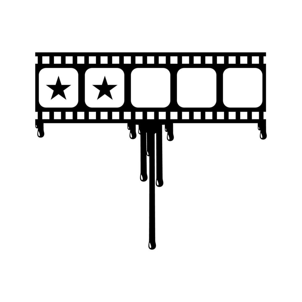 Star Bewertung Zeichen im das blutig Filmstreifen Silhouette. Bewertung Symbol Symbol zum Film oder Film Rezension mit Genre Grusel, Thriller, Blut, sadistisch, Spritzer, Schlitzer, Geheimnis, gruselig. Bewertung 2 Stern. Vektor