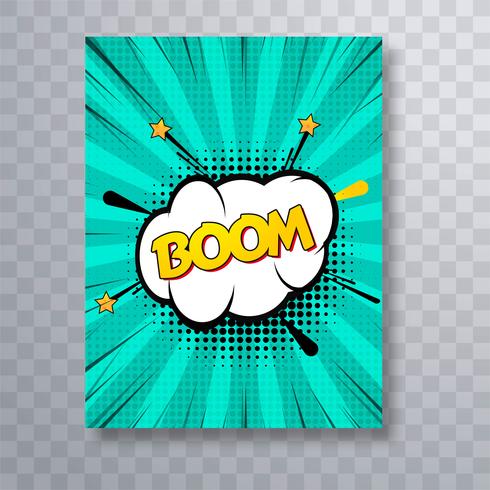 Boom text komiska bok färgglada pop art broschyr design mall vektor