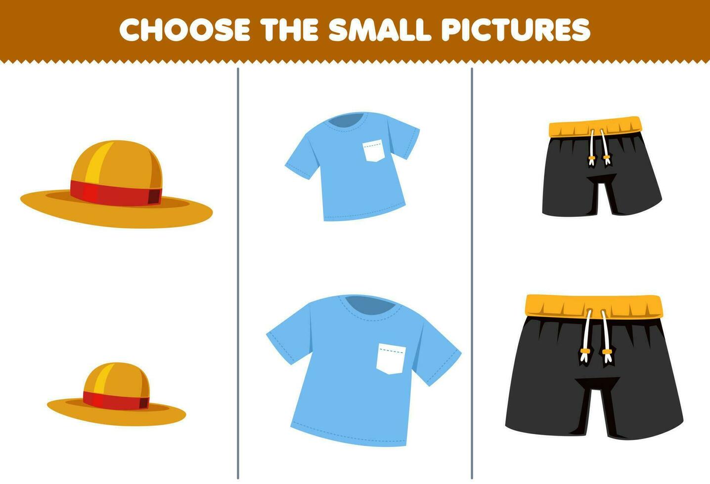 utbildning spel för barn välja de små bild av söt tecknad serie hatt t skjorta flämta tryckbar wearable kläder kalkylblad vektor