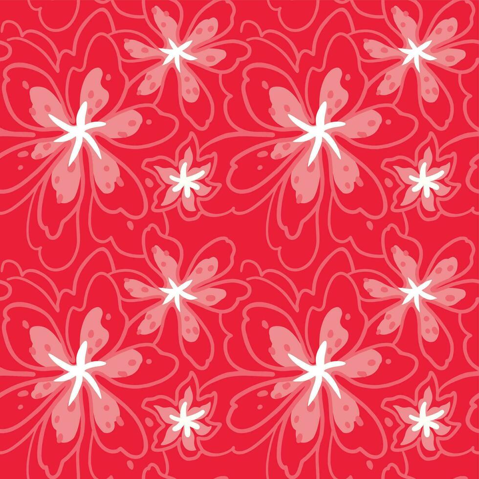 rosa blommor på en röd bakgrund. sömlös mönster för tyg, omslag, textil, tapet, kläder. vektor. vektor