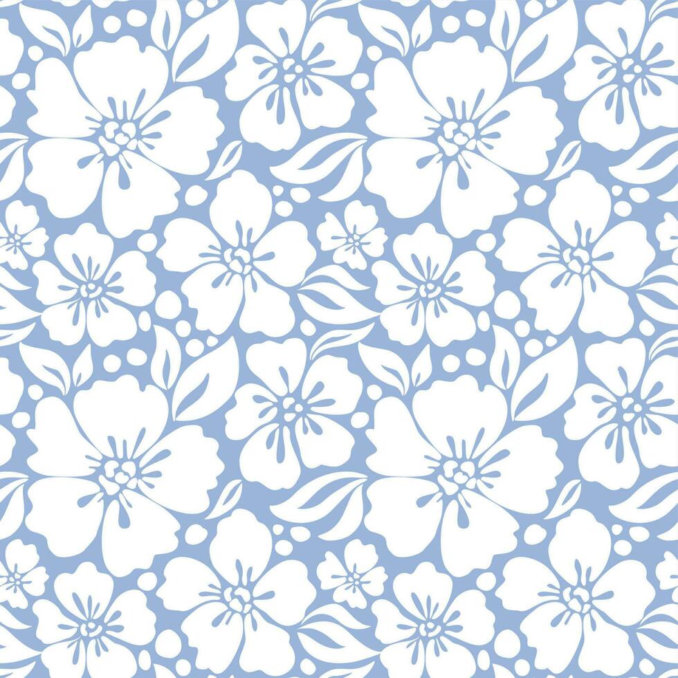 Weiß Blumen auf ein Blau Hintergrund. nahtlos Muster zum Stoff, Verpackung, Textil, Hintergrund, Kleidung. Vektor. vektor