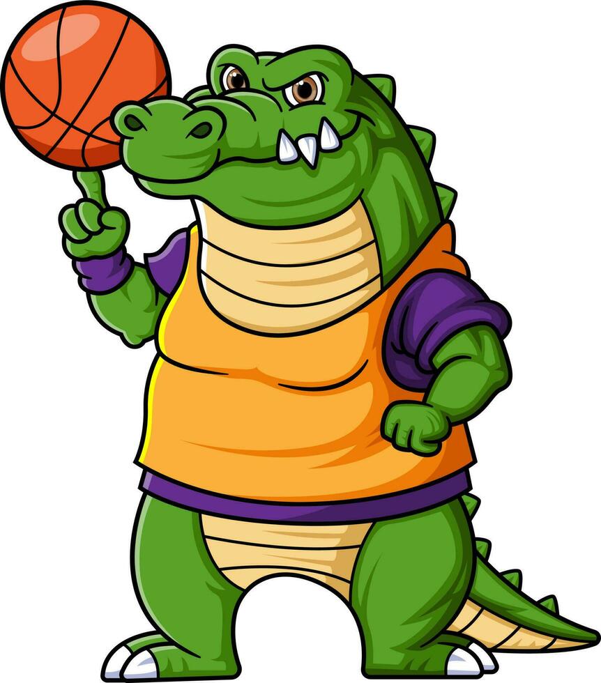sport rolig krokodil spelar basketboll vektor