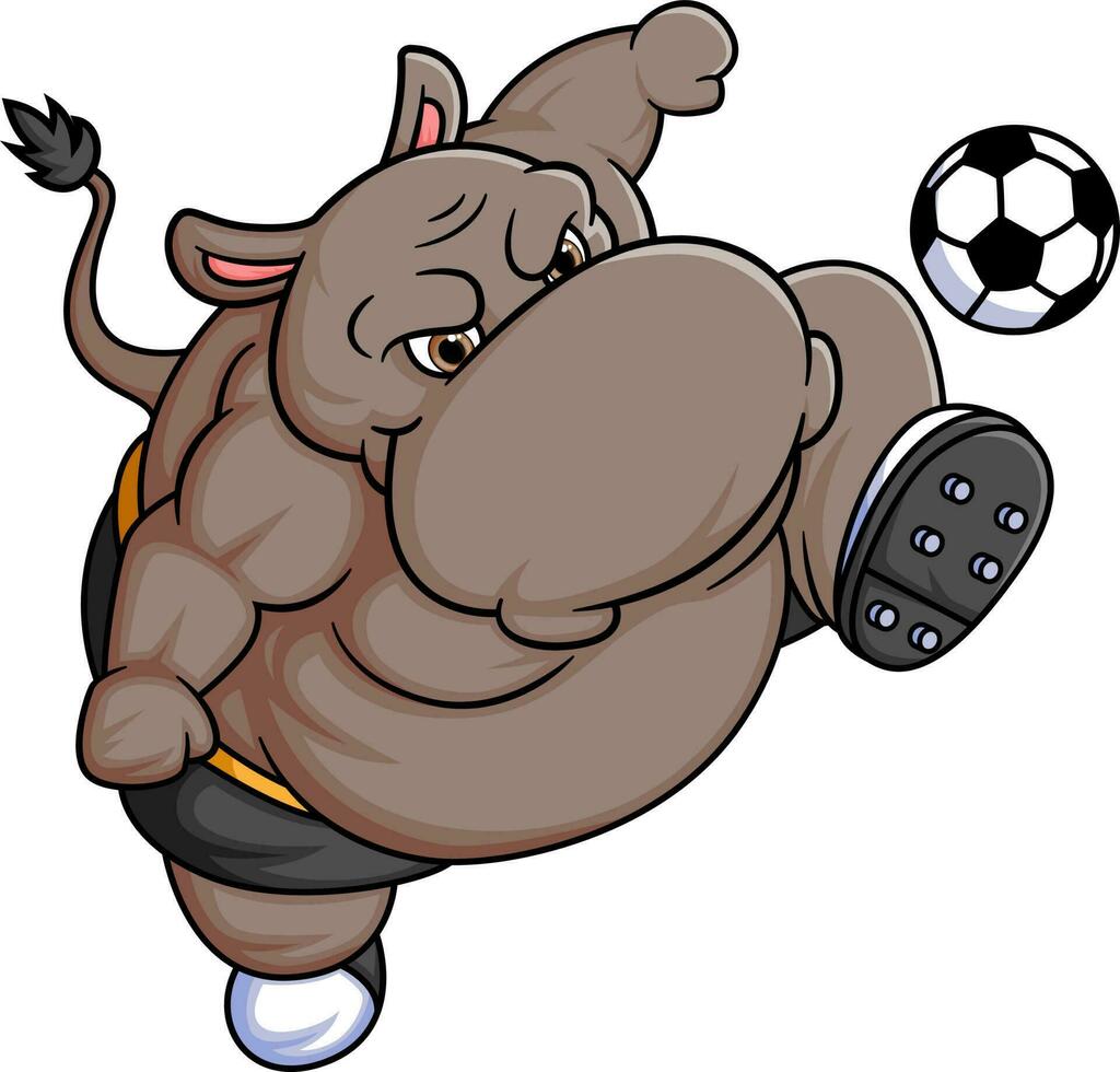 tecknad serie flodhäst håller på med praktiserande fotboll vektor