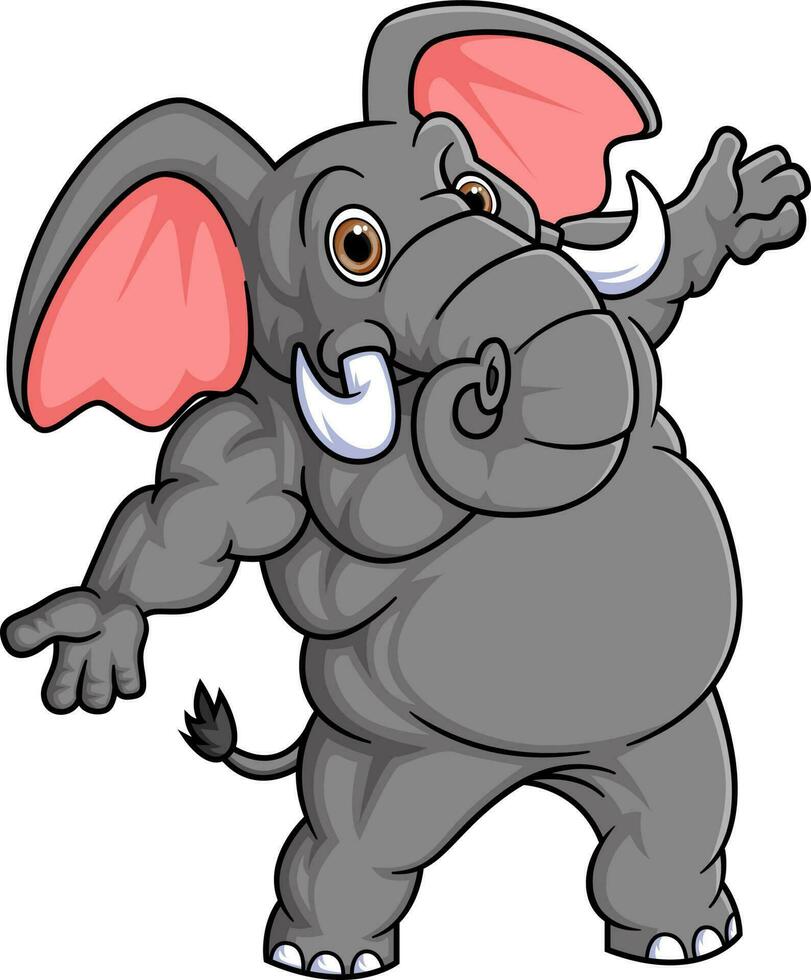 stark elefant tecknad serie Framställ maskot karaktär vektor