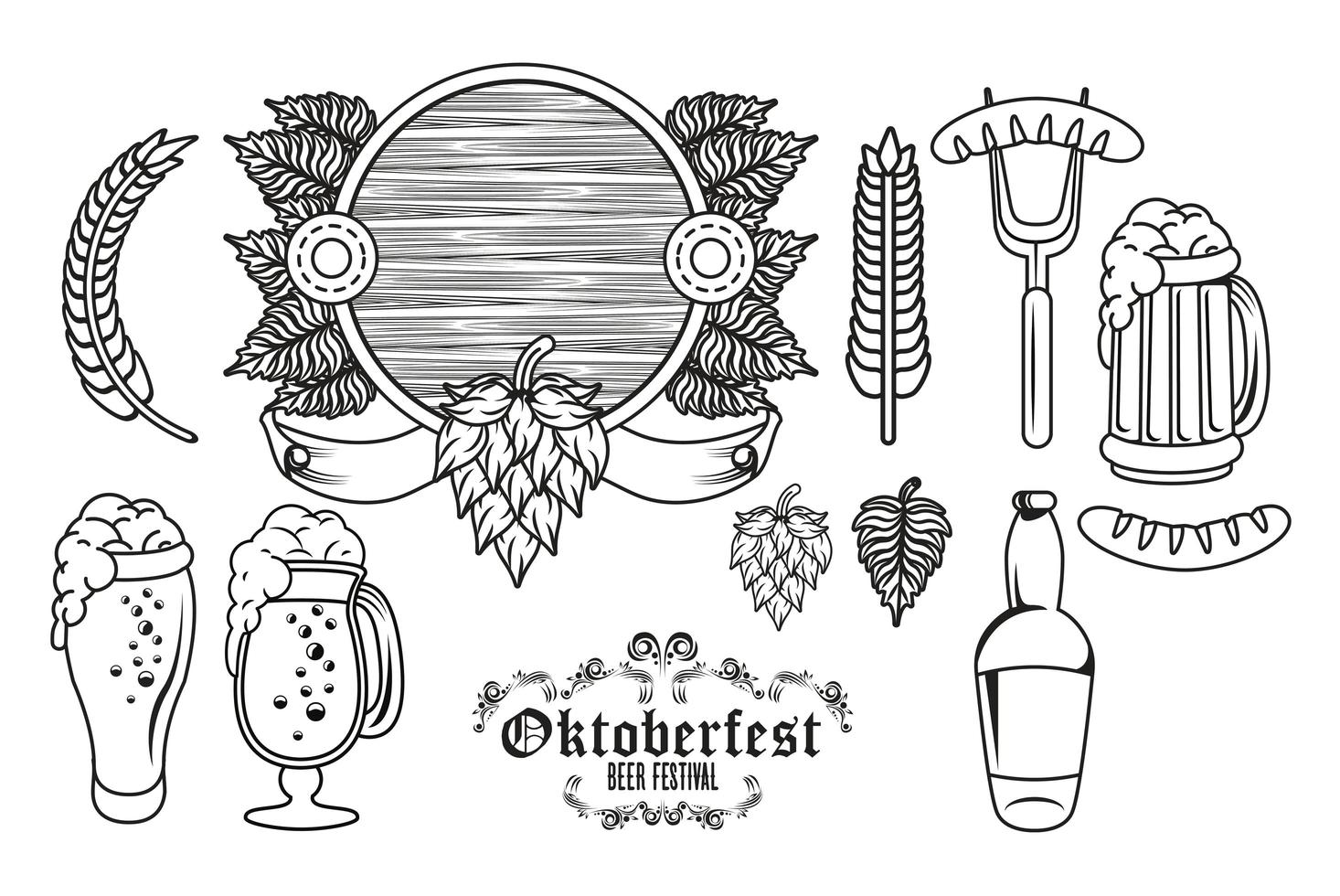 Oktoberfest Feier Festival Set Icons Zeichnung vektor
