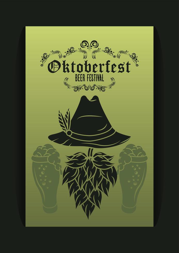 oktoberfest firande festival med tyrolsk hatt i grön bakgrund vektor