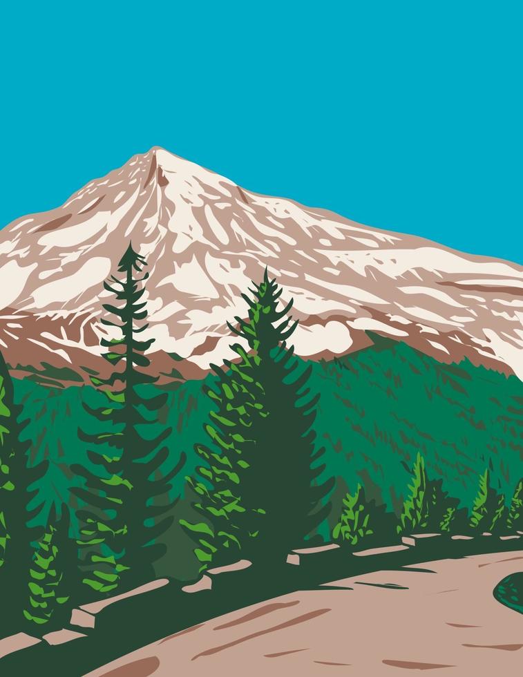 Südwand des Mount Rainier Tahoma oder Tacoma mit Kautz Eisklippe im Mount Rainier Nationalpark Washington State WPA Poster Art vektor