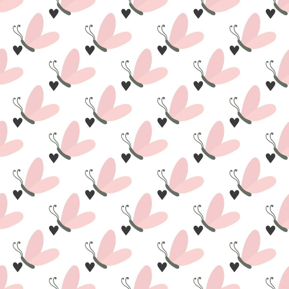 enkel rosa fjärilar. sömlös mönster med tecknad serie element. vektor