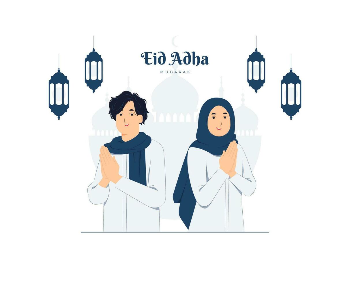 par av man och kvinna på ramadan kareem, en glad muslim Semester berömd över hela världen begrepp illustration vektor