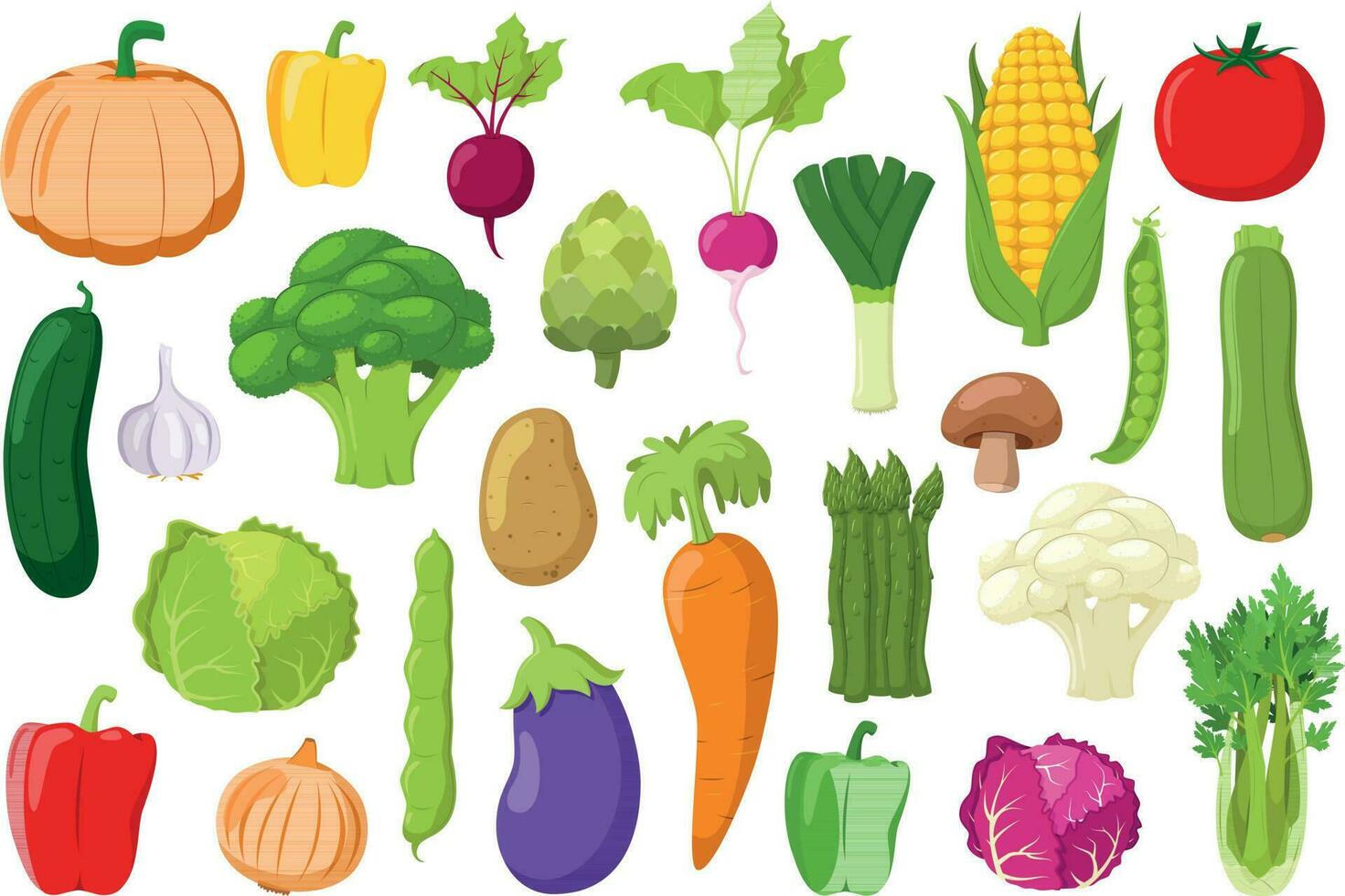 Gemüse Sammlung. einstellen von 26 anders Gemüse im Karikatur Stil Vektor Illustration