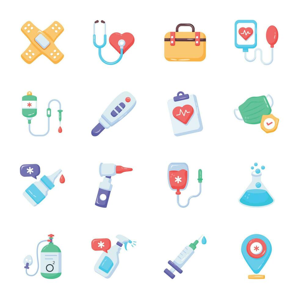 samling av medicinsk verktyg platt ikoner vektor
