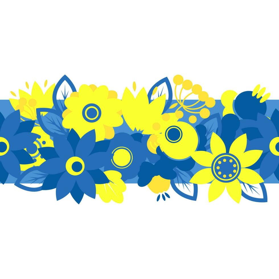 ukrainisch Blau und Gelb ethnisch Blumen im ein nahtlos Rand vektor