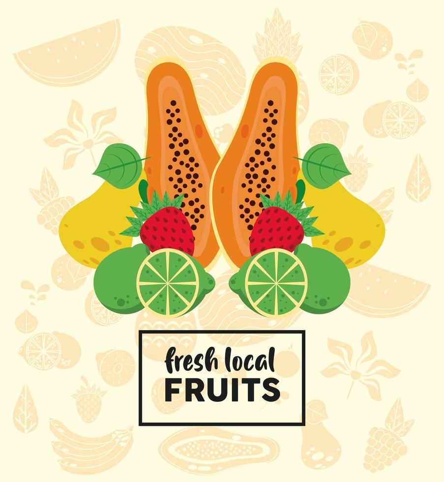 frische lokale Früchte Schriftzug mit Papaya und Früchten vektor