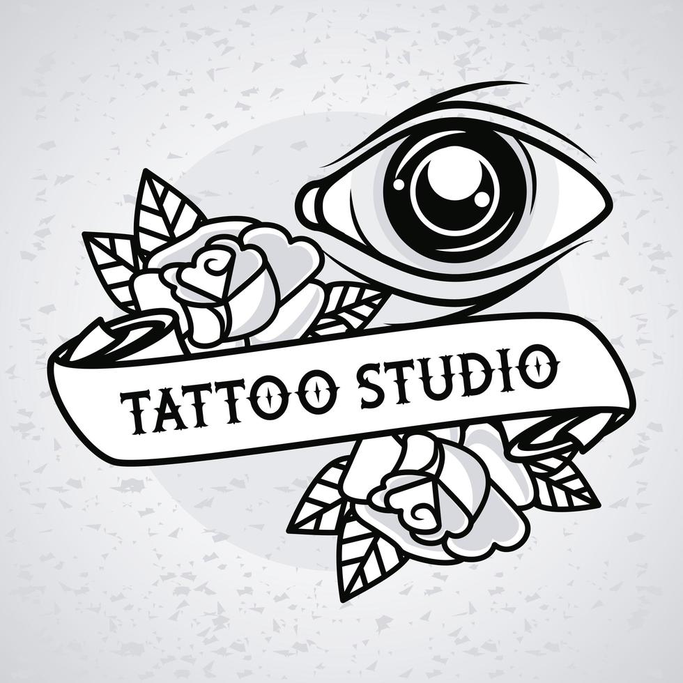 Auge Mensch und Rosen Tattoo Studio Grafik vektor