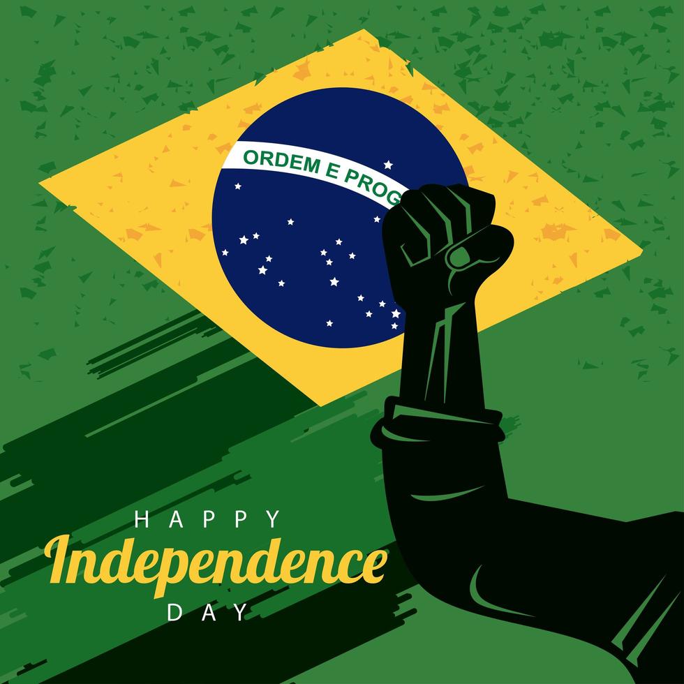 Brasilien glückliche Unabhängigkeitstag Feier mit Flagge und Handfaust vektor