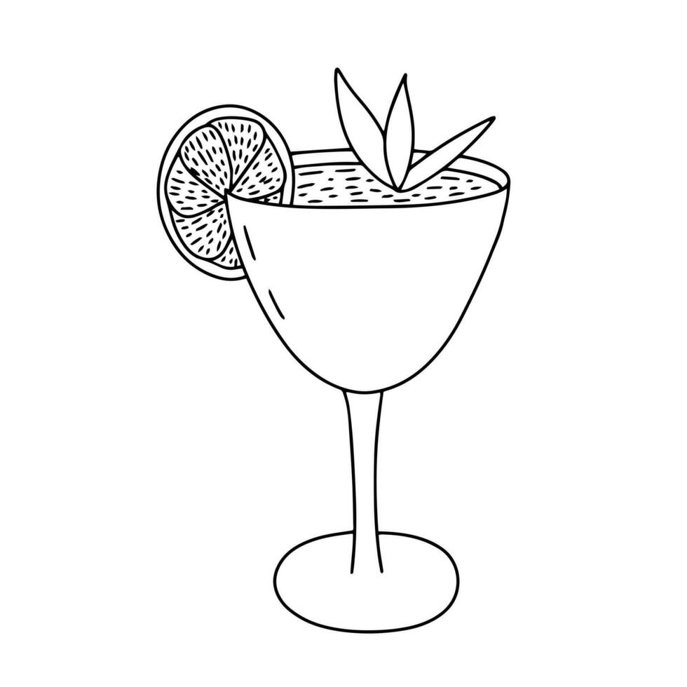 vektor alkoholhaltig cocktail med kalk och mynta hand dragen illustration