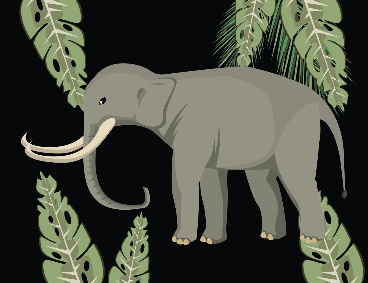 stor stark elefant vild med blad växt natur scen vektor