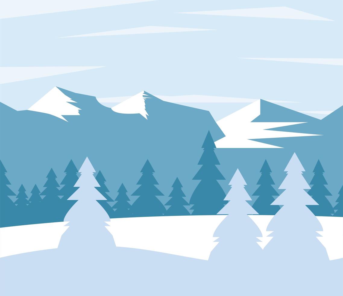 skönhet blå berg vinterlandskap scen vektor