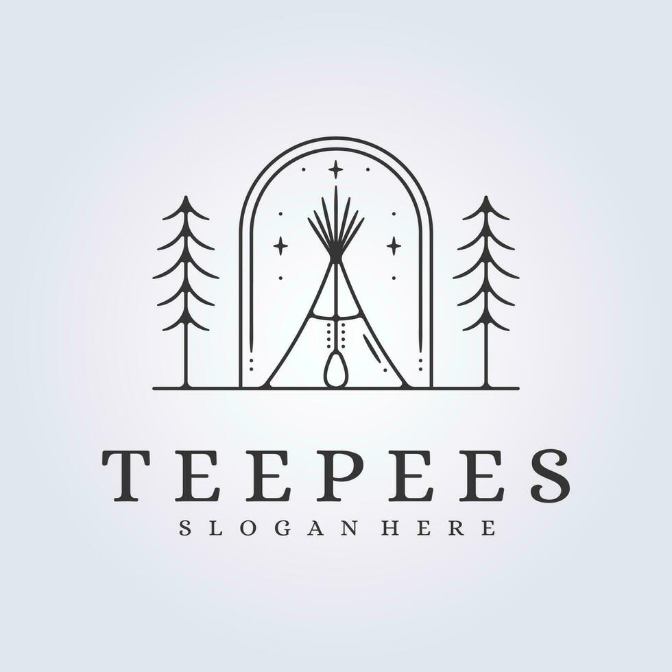 linje bricka traditionell teepees logotyp vektor illustration design, vild liv indisk etnisk stuga