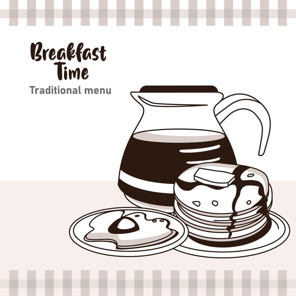 Frühstückszeit Schriftzug Poster mit Kaffeekanne und Ei gebraten vektor