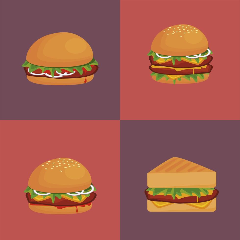 Bündel Hamburger und Sandwich leckere Fast-Food-Ikonen vektor