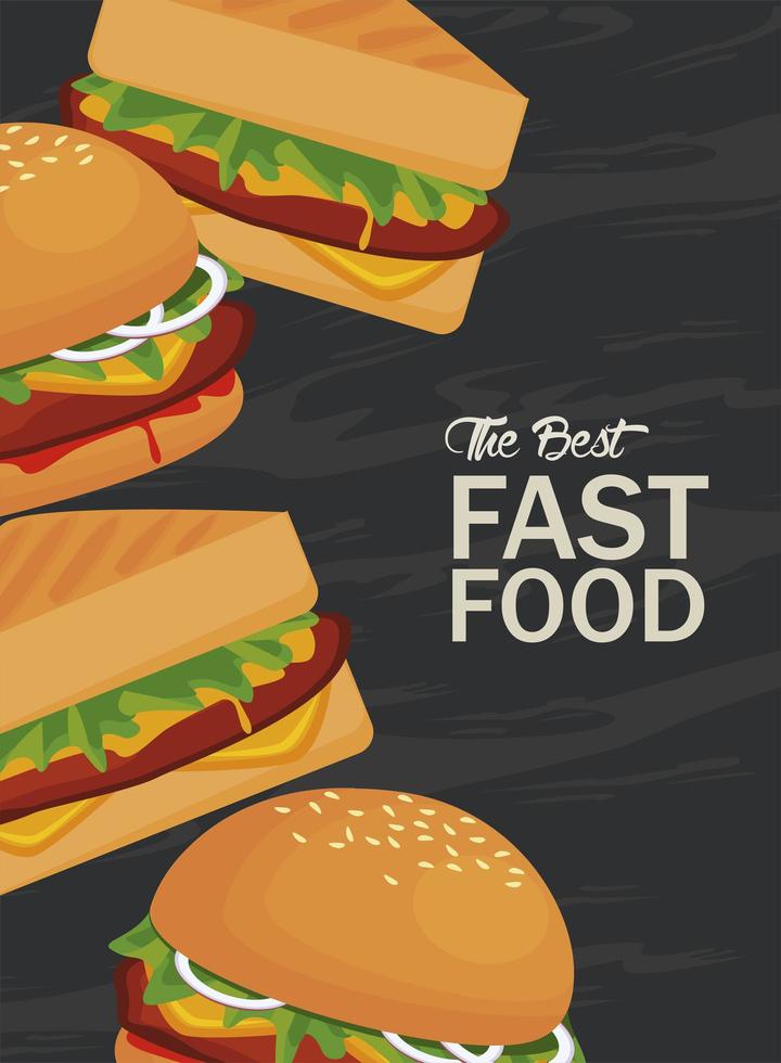 Hamburger und Sandwiches leckeres Fast-Food-Poster vektor