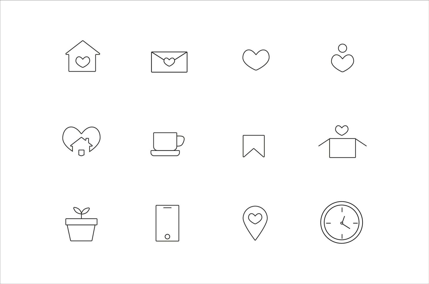 linjär konst uppsättning av ikoner för Hem social nätverk, hjärta söt vektor