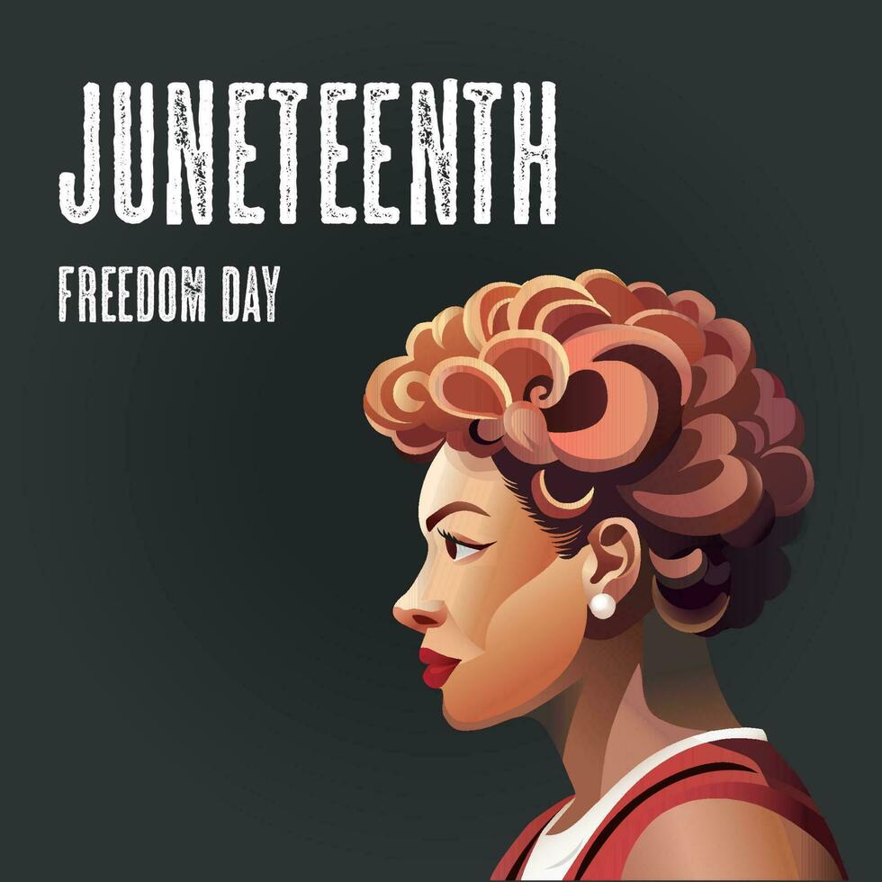 juni vektor en skön svart kvinna i profil affisch på mörk bakgrund firande av frihet