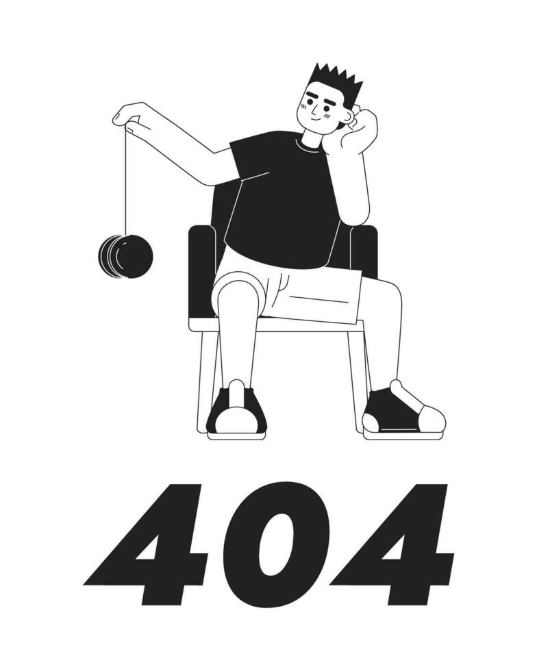 pojke spelar jojo vektor bw tömma stat illustration. redigerbar 404 inte hittades sida för ux, ui design. leda isolerat platt enfärgad karaktär på vit. fel blixt meddelande för hemsida, app