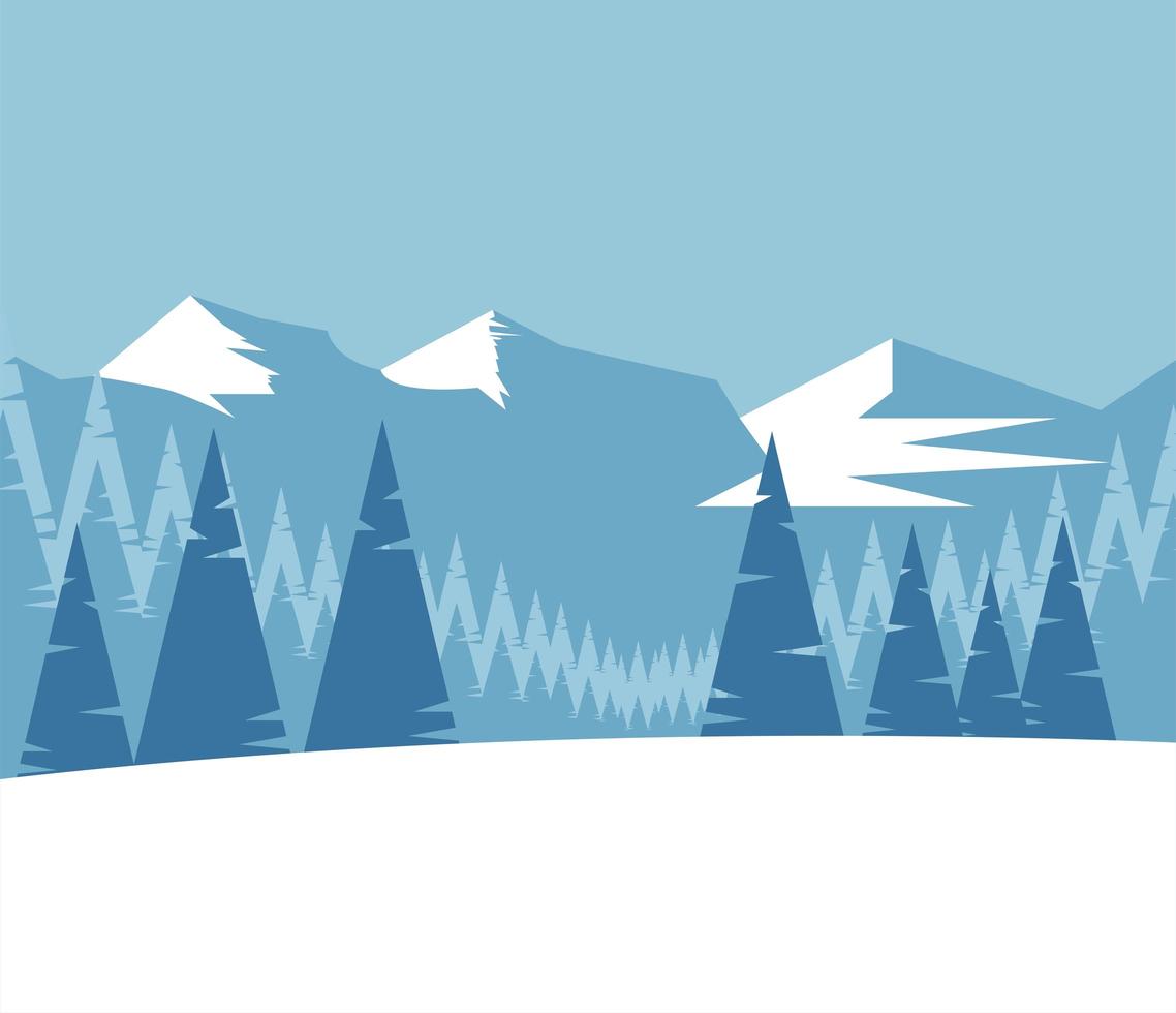 Schönheit blaue Winterlandschaftsszene mit Bergen und Bäumen vektor