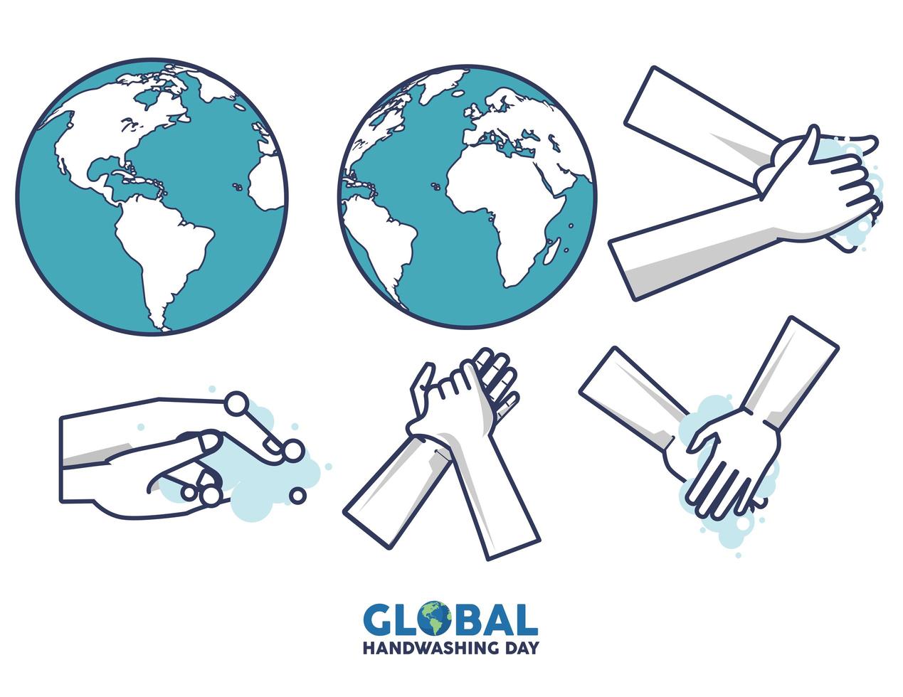 Global Handwashing Day Schriftzug mit Händewaschen und Erdplaneten vektor
