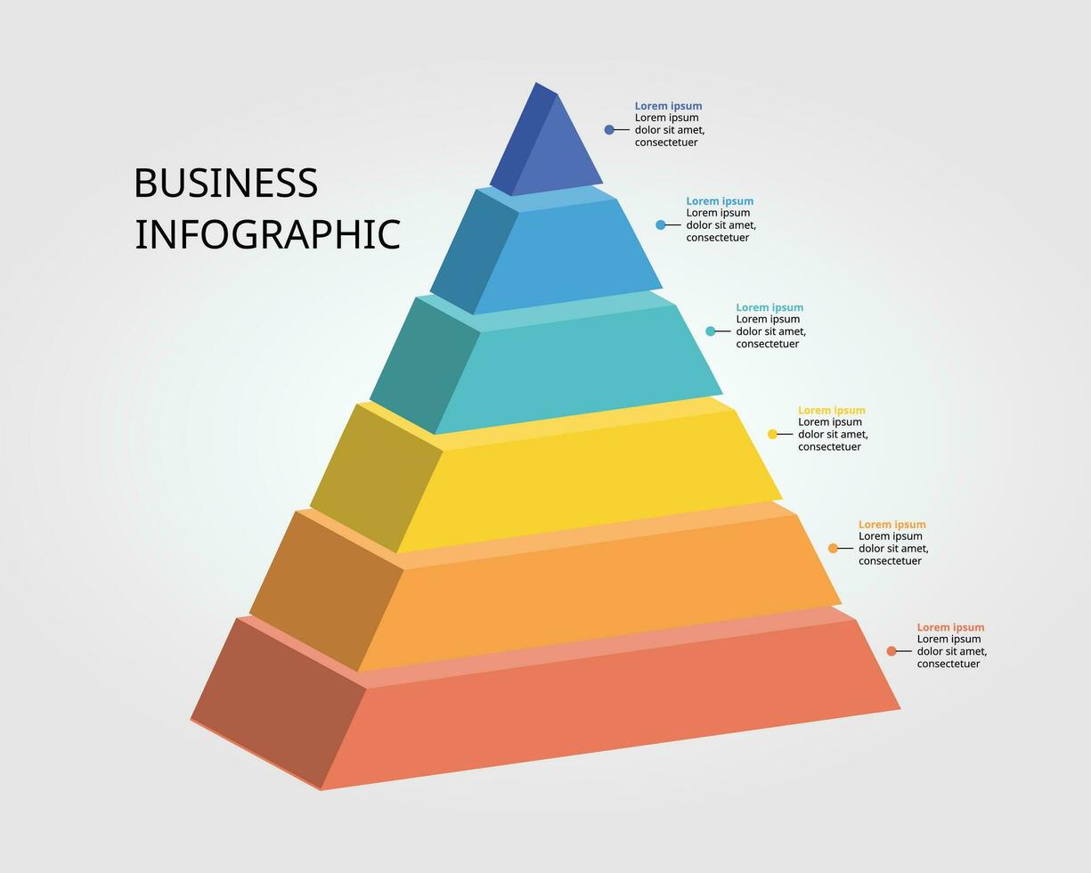 pyramid Diagram mall för infographic för presentation för 6 element vektor