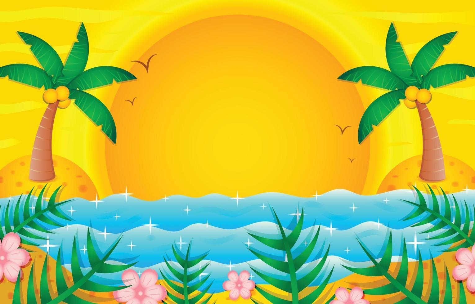 tropisk strand solnedgång bakgrundsmall vektor