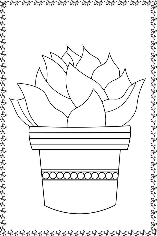 ein saftig Pflanze im ein dekorativ Topf Innen- Pflanze Färbung Seite schwarz Gliederung zum Kinder drucken vektor
