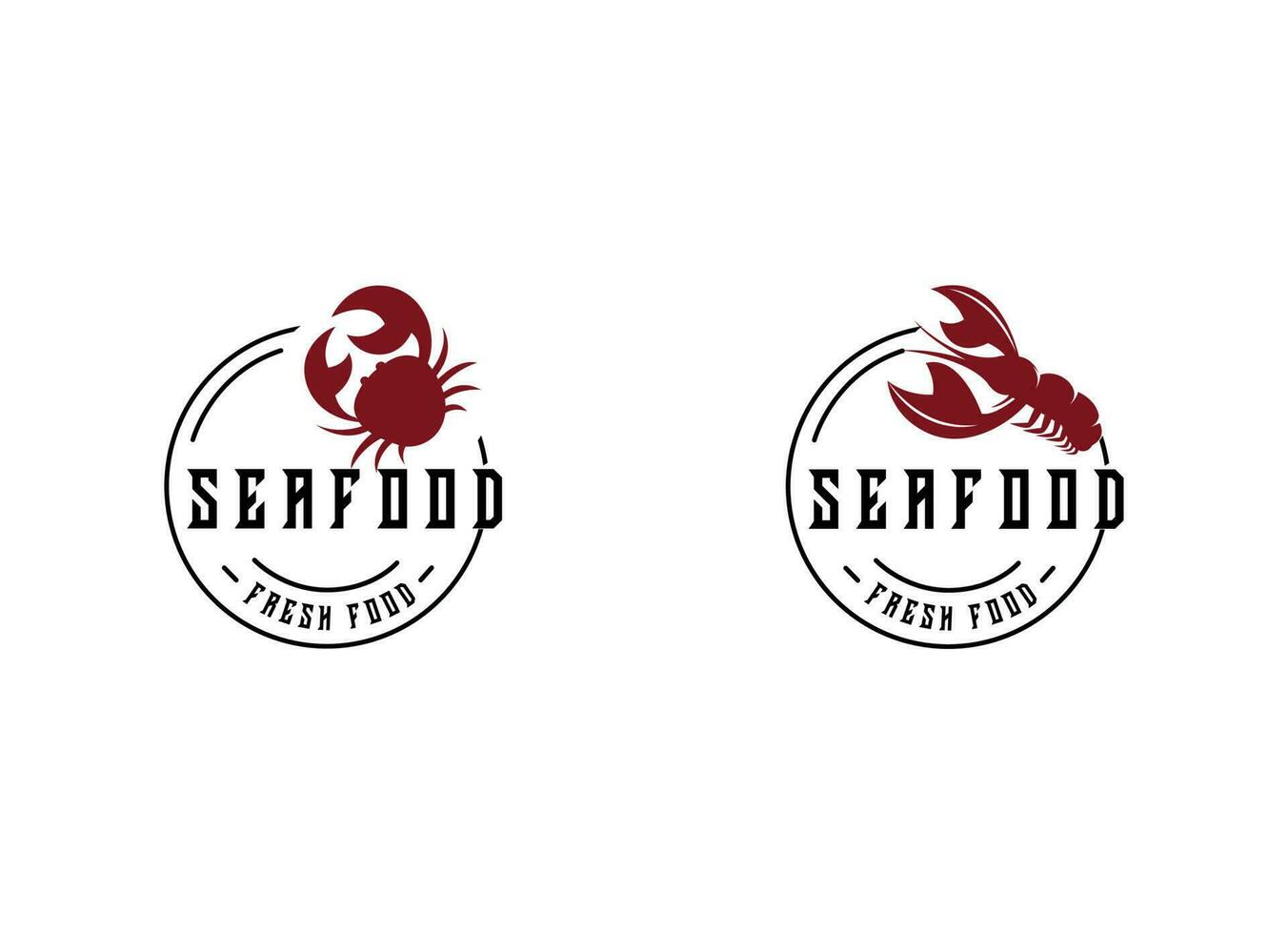 Meeresfrüchte Logo Design Restaurant frisch Krabbe und Garnele Logo zum Etikette Produkt und Meeresfrüchte Geschäft vektor