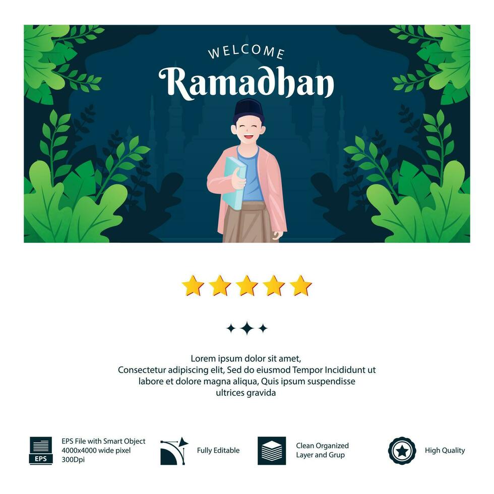 vektor desain baner premie selamat datang ramadan.