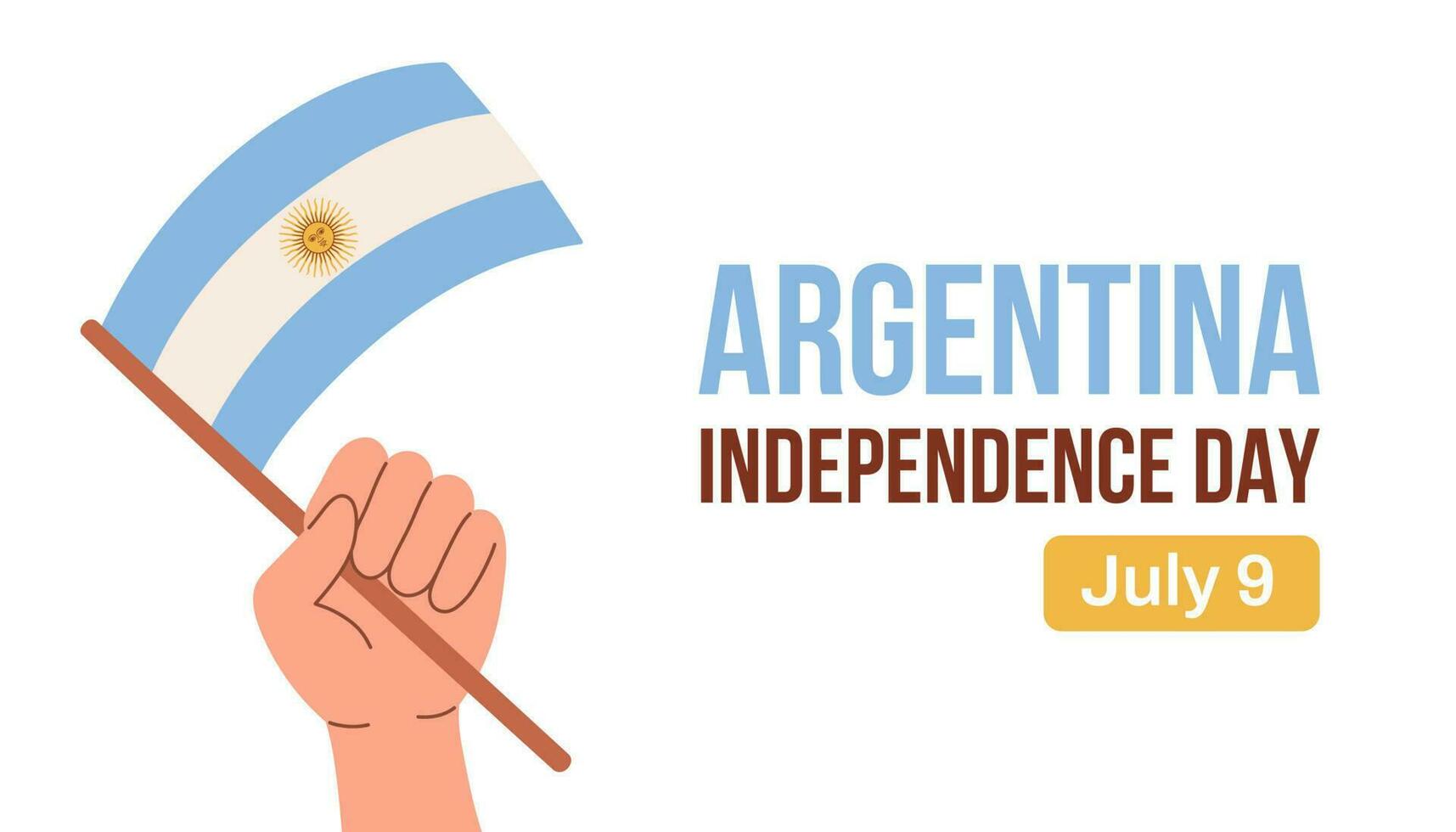 Argentinien glücklich Unabhängigkeit Tag Gruß Karte, Banner mit Flagge im Hand. Argentinier Denkmal Urlaub 9 .. von Juli Design Element. Vektor Illustration