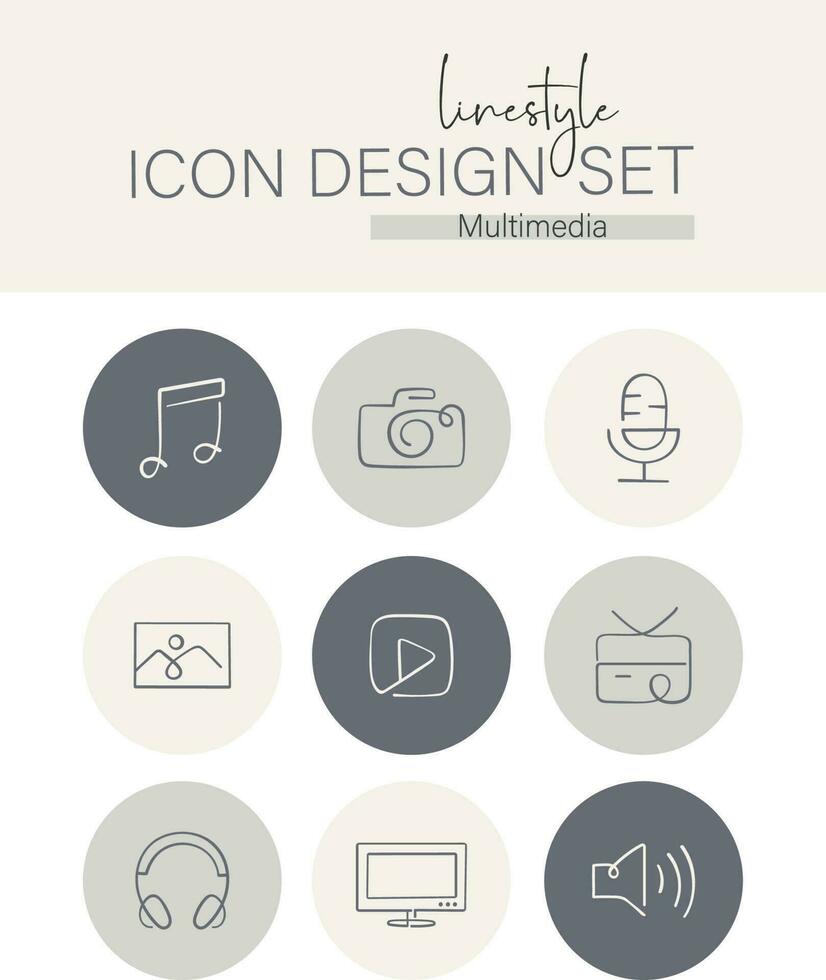 linjestil ikon design uppsättning multimedia vektor