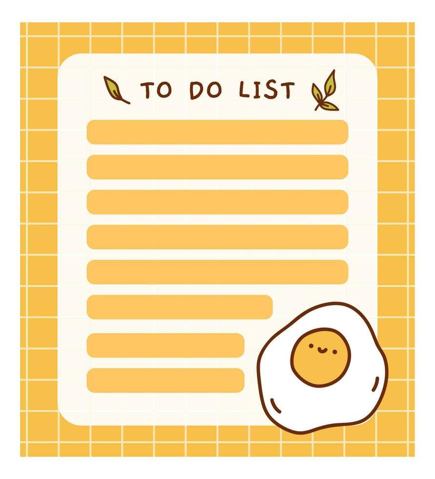söt till do lista mall med friterad ägg. söt och rolig design av dagligen planerare, schema eller checklista. perfekt för planera, PM, anteckningar och självorganisering. vektor ritad för hand illustration.