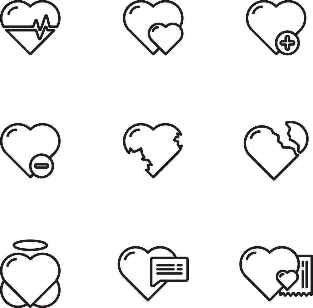 en små samling av svart linje ikoner av hjärta symboler i ett vektor