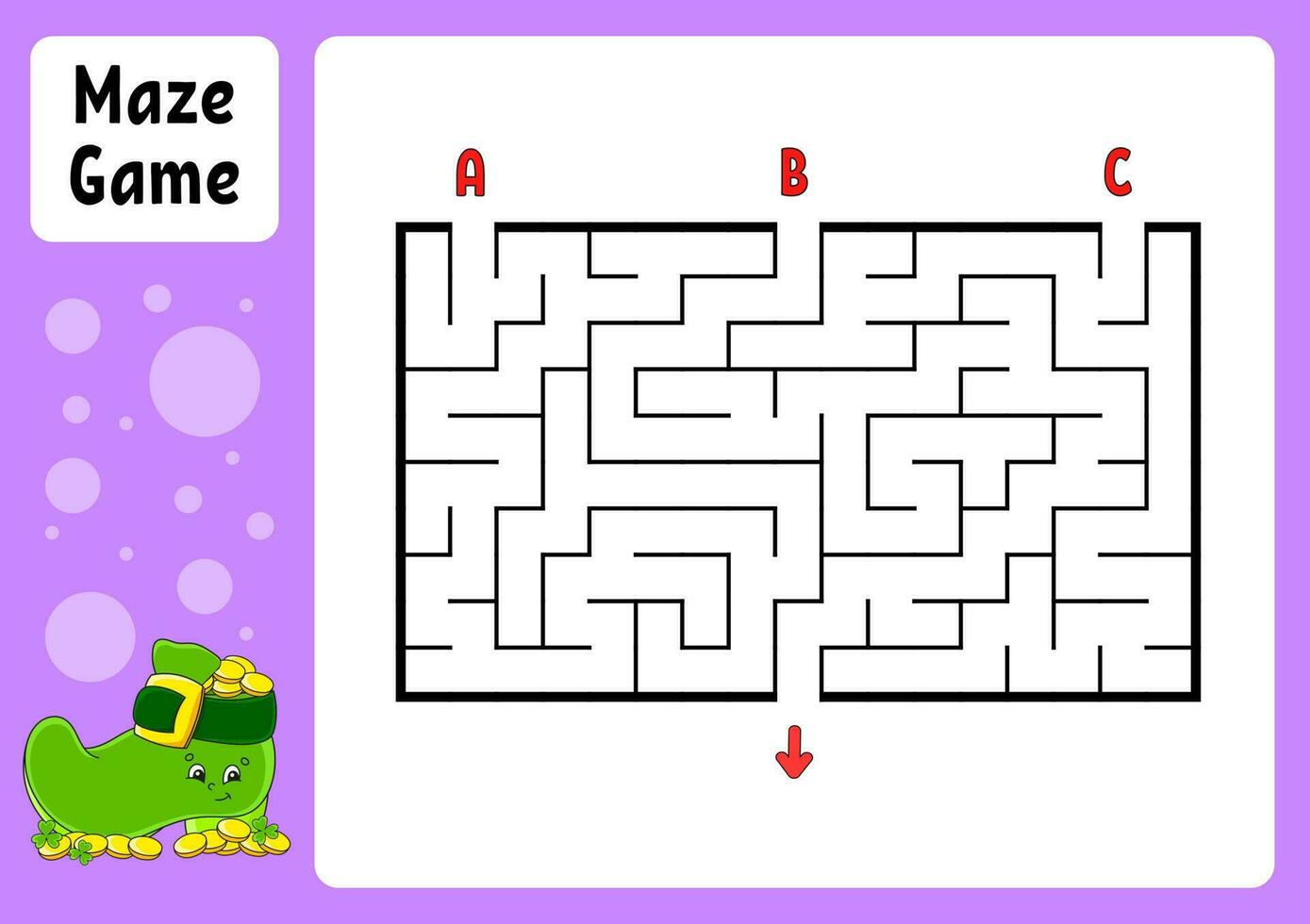rektangel labyrint. spel för barn. tre ingångar, en utgång. utbildning arbetsblad. pussel för barn. labyrint gåta. färg vektor illustration. hitta rätt väg. tecknad figur.