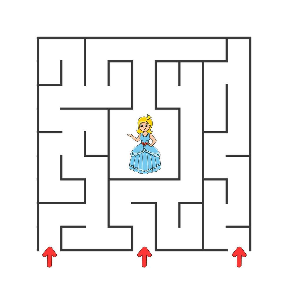 quadratisches Labyrinth. Spiel für Kinder. Puzzle für Kinder. Zeichentrickfigur. Labyrinth Rätsel. den richtigen Weg finden. die Entwicklung des logischen und räumlichen Denkens. Vektor-Illustration. vektor