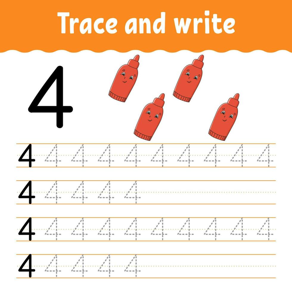 lära sig siffror. spåra och skriva. handstil. lära sig siffror för barn. utbildning utveckla kalkylblad. sida för färgaktivitet. isolerad vektorillustration i söt tecknad stil. vektor
