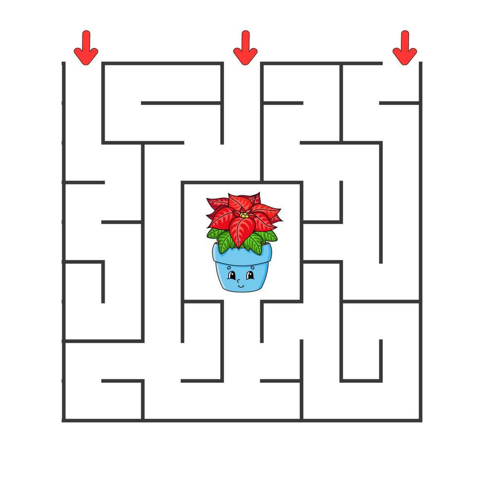 quadratisches Labyrinth. Spiel für Kinder. Puzzle für Kinder. Zeichentrickfigur. Labyrinth-Rätsel. Farbvektorillustration. finde den richtigen Weg. die Entwicklung des logischen und räumlichen Denkens. vektor