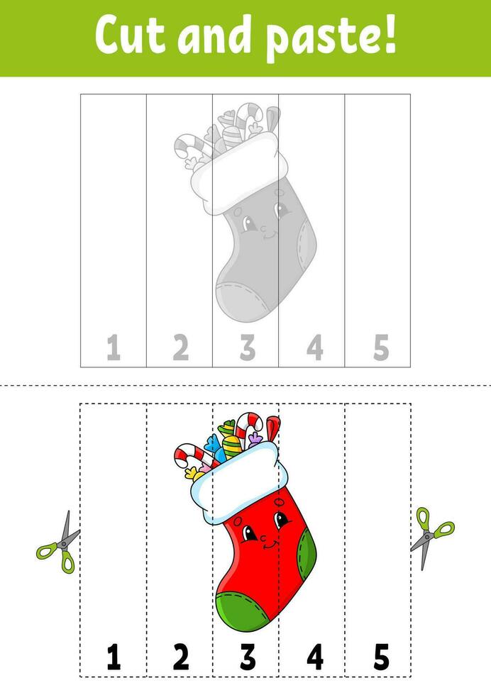inlärning tal 1-5. skära och lim. tecknad serie karaktär. utbildning utvecklande arbetsblad. spel för ungar. aktivitet sida. vektor illustration.