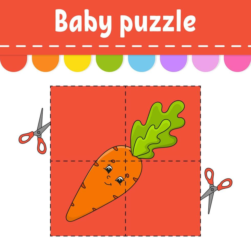 Baby-Puzzle. leichtes Niveau. Flash-Karten. schneiden und spielen. Arbeitsblatt zur Farbaktivität. Spiel für Kinder. Zeichentrickfigur. Vektor-Illustration. vektor