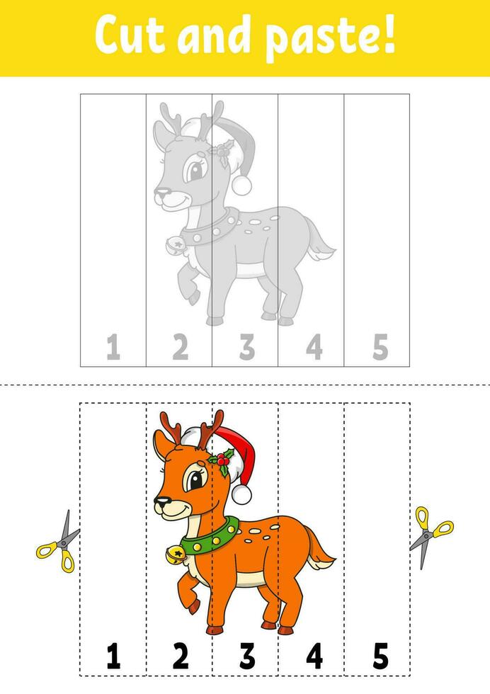 inlärning tal 1-5. skära och lim. tecknad serie karaktär. utbildning utvecklande arbetsblad. spel för ungar. aktivitet sida. vektor illustration.